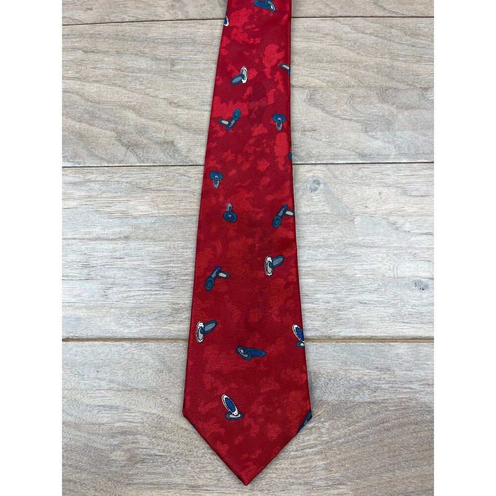 Salem Town Men's Red Tie Blue White Pacifier Pattern Silk